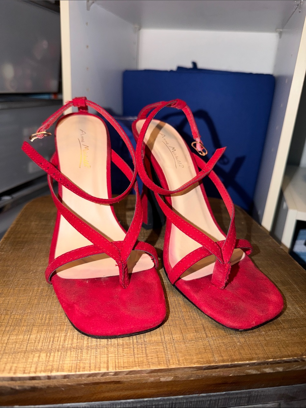 Anne Michelle Vibrant Red Strappy Toe-Loop Heels